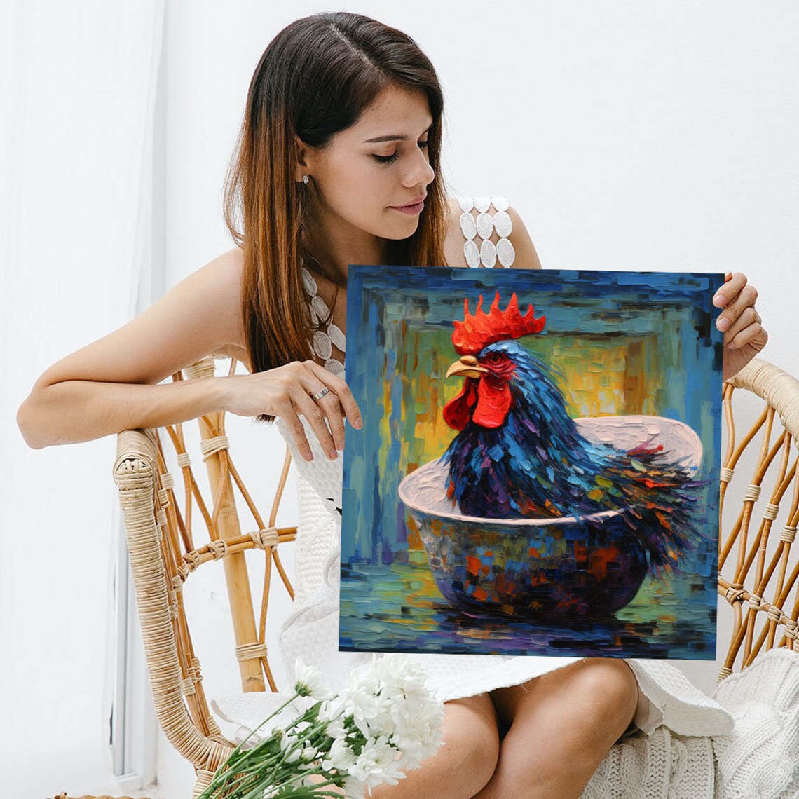 Rooster in Bathtub Farmhouse Bathroom Art Print - Image 5