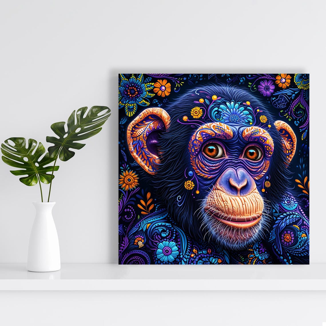 Surreal Chimpanzee with Ornamental Patterns Psychedelic Animal Poster - Image 2
