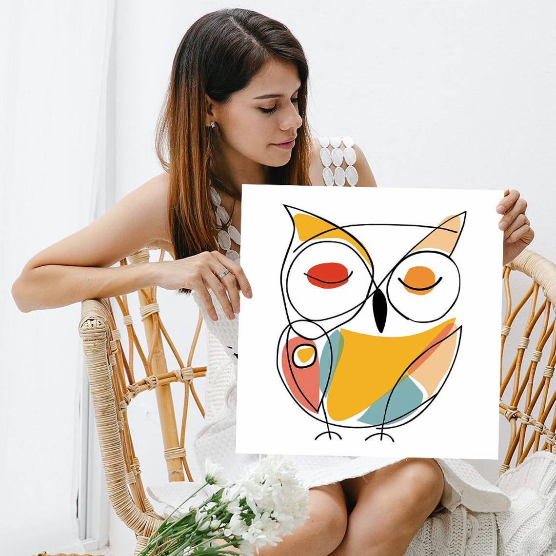 Minimalist Line Owl Drawing Abstract Scandinavian Modern Animal Poster - Image 3