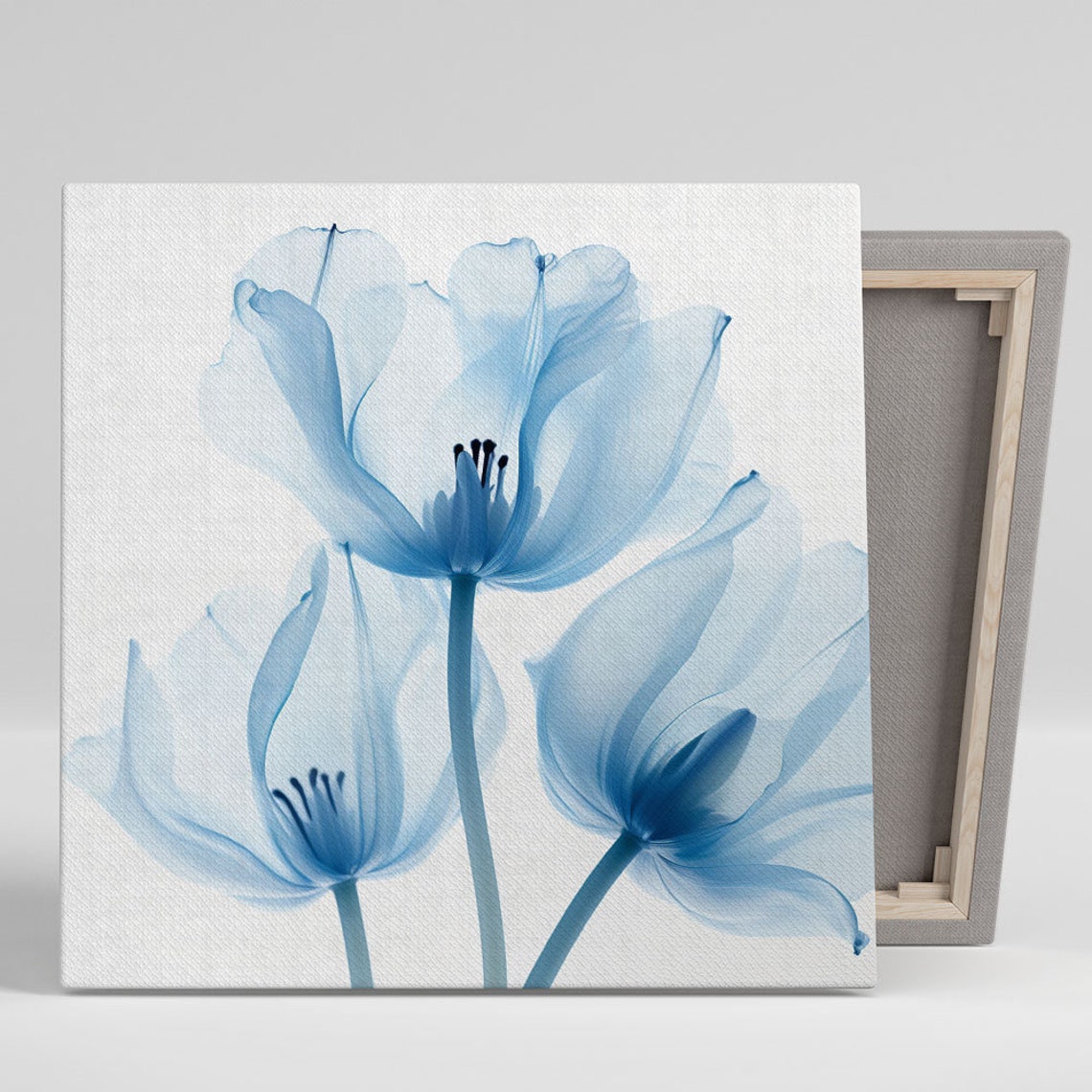 Ethereal Blue Flowers On White Background Soft Botanical Print Poster