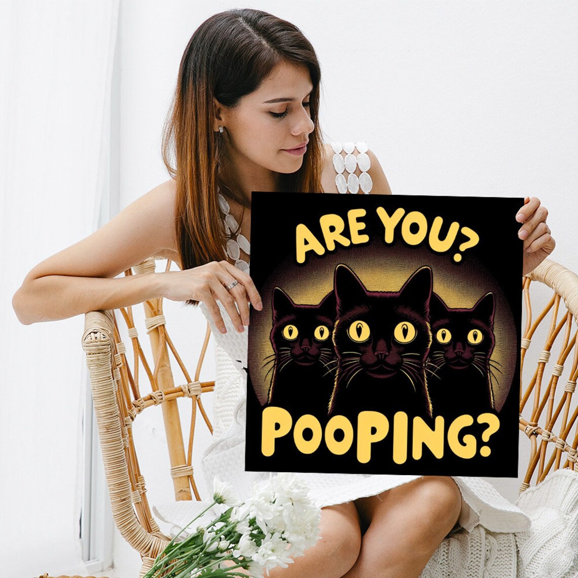 Black Cats Bathroom Humor, Funny Animal Art Print - Image 5