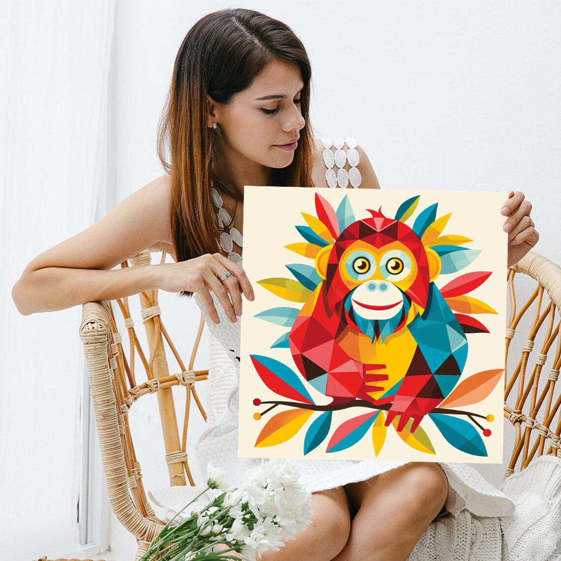 Geometric Colorful Monkey On Branch Tropical Pop Art Wall Poster - Image 3