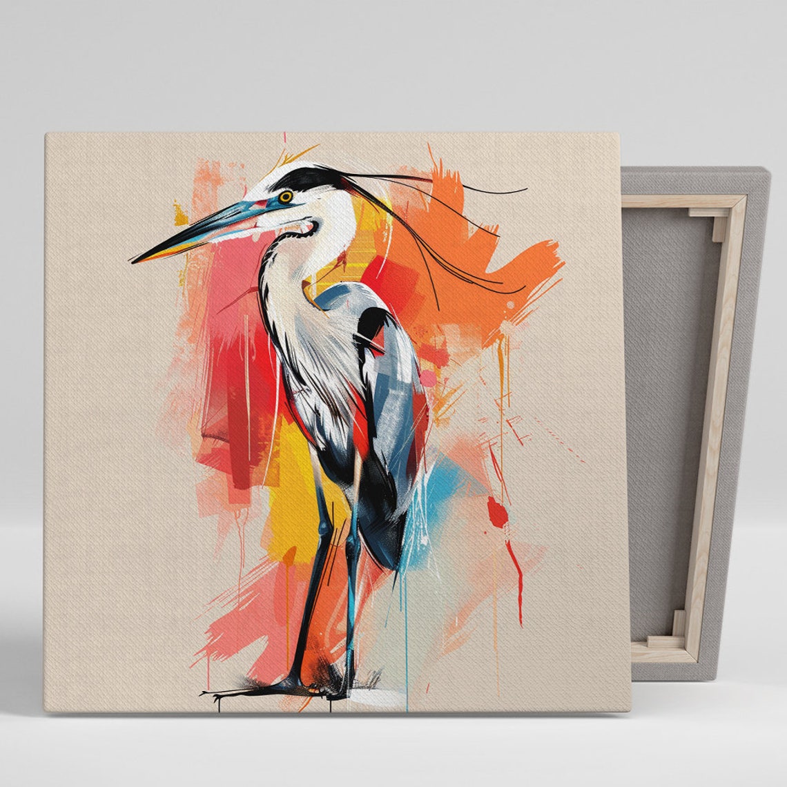 Great Blue Heron Red Orange Watercolor Elegant Coastal Bird Poster