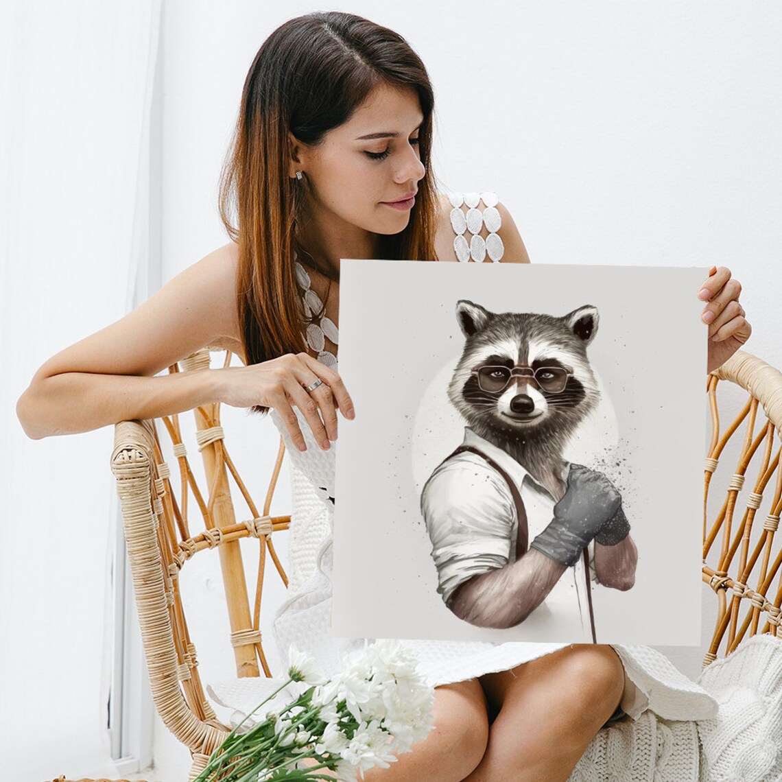 Raccoon Portrait Art Print, Whimsical Contemporary Decor - Image 3