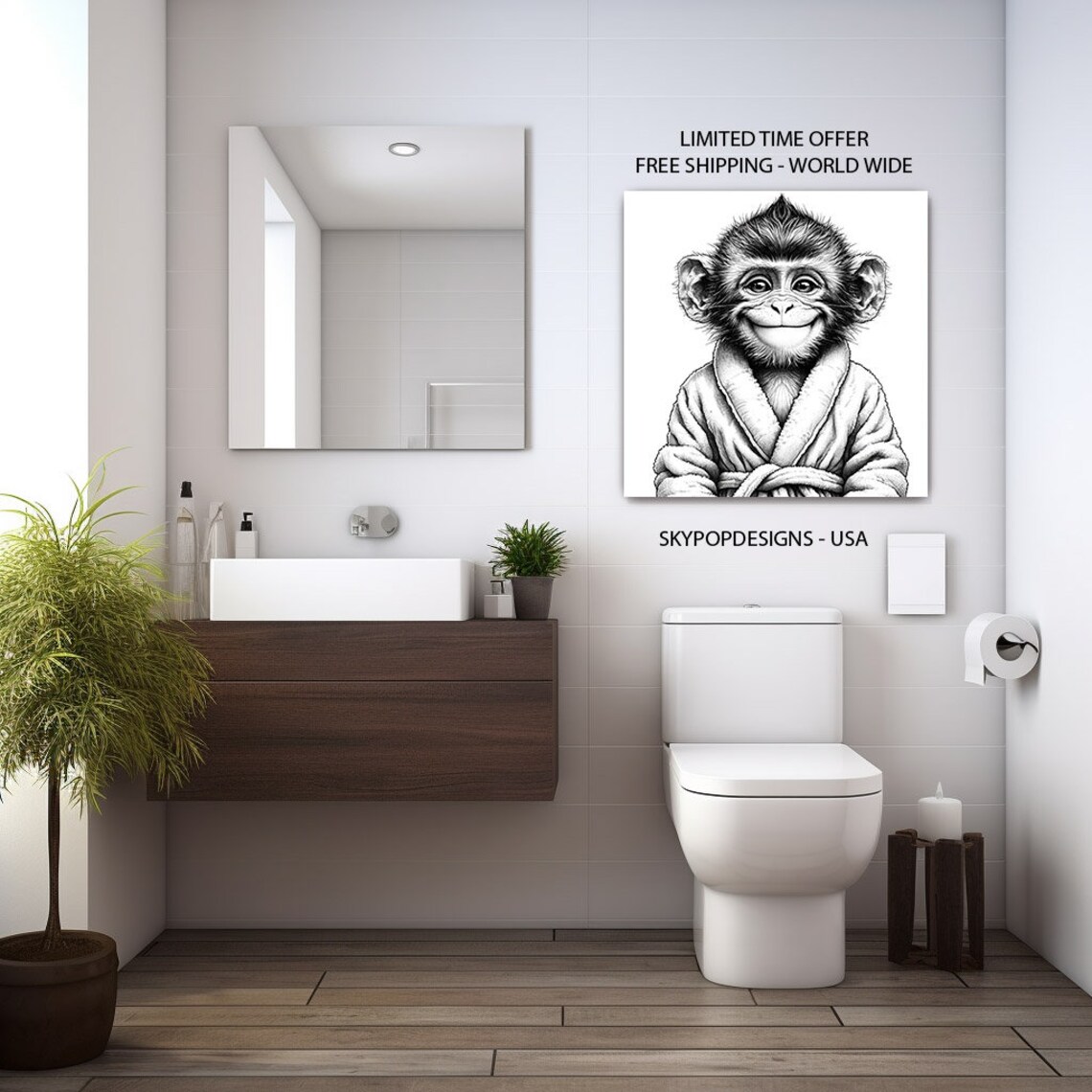 Monkey in Bathrobe Bathroom Wall Decor Poster - Image 2