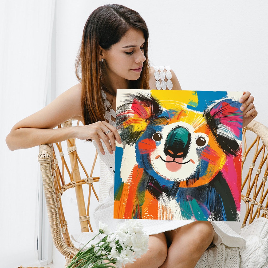 Cheerful Koala Colorful Abstract Brushstroke Portrait Poster - Image 3