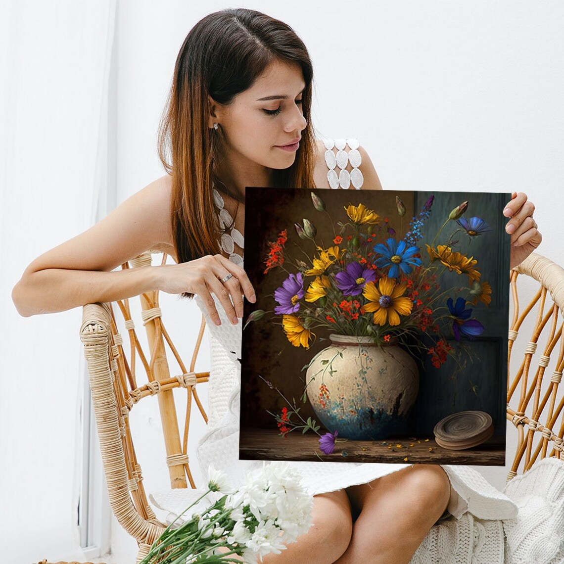 Wildflower Bouquet Ceramic Vase Dark Moody Floral Still Life Poster - Image 3