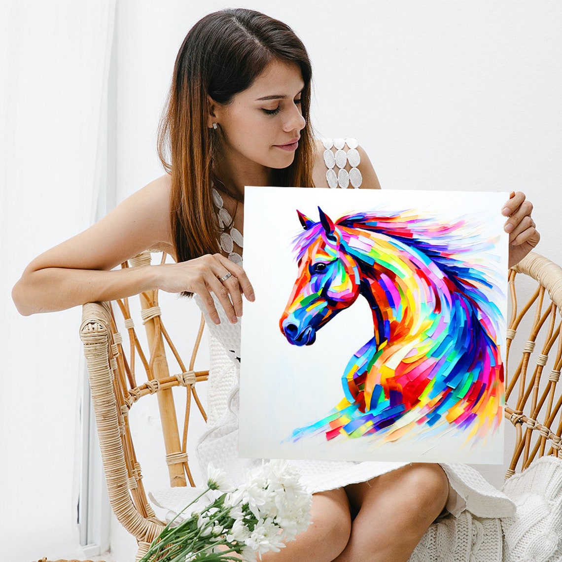Abstract Rainbow Stallion Head Colorful Modern Wall Art Poster - Image 3