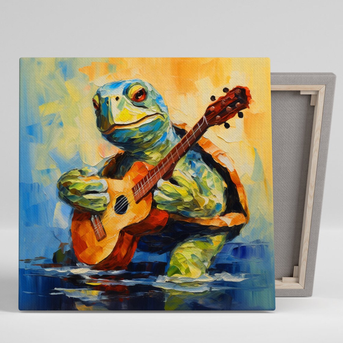 Whimsical Turtle Serenade Art Print, Coastal Decor