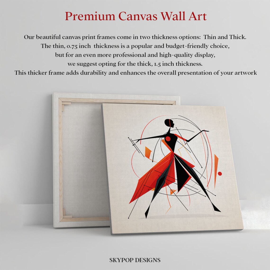 Abstract Geometric Dancing Girl Red Black Modern Art Wall Poster - Image 2