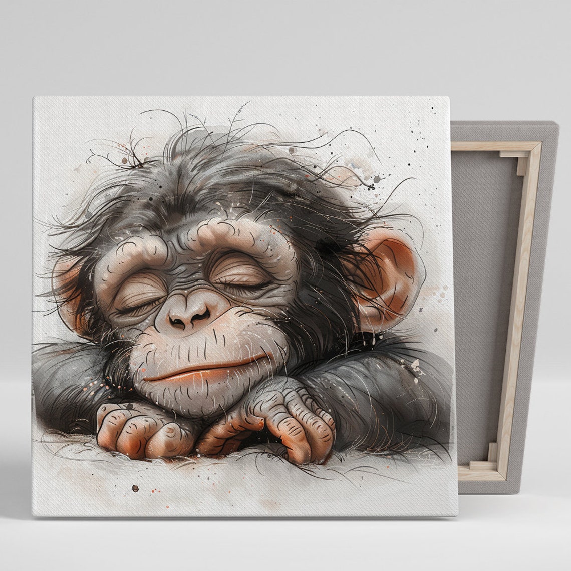 Sleepy Baby Chimpanzee Resting Head Soft Minimalist Wall Art