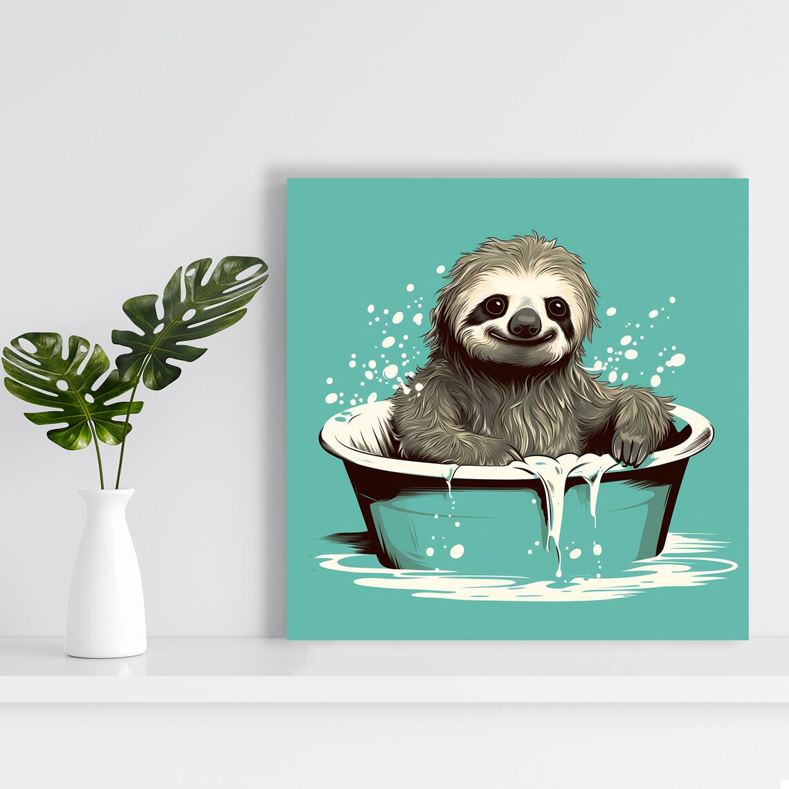 Sloth Bathing Bliss, Whimsical Contemporary Art Print - Image 2