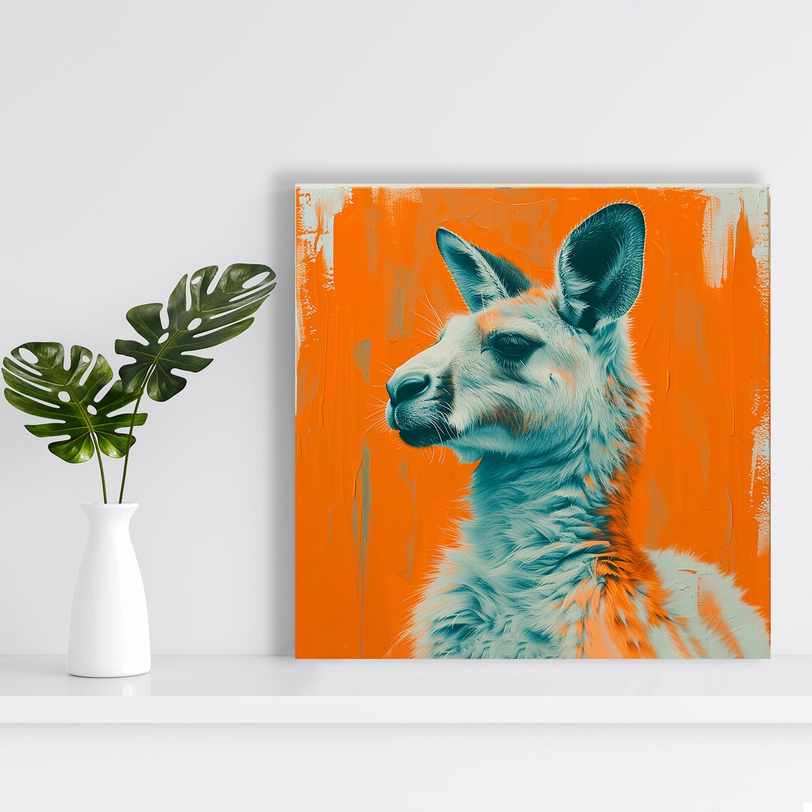 Kangaroo Profile Portrait Bold Orange Teal Contemporary Wall Art Poster - Image 2