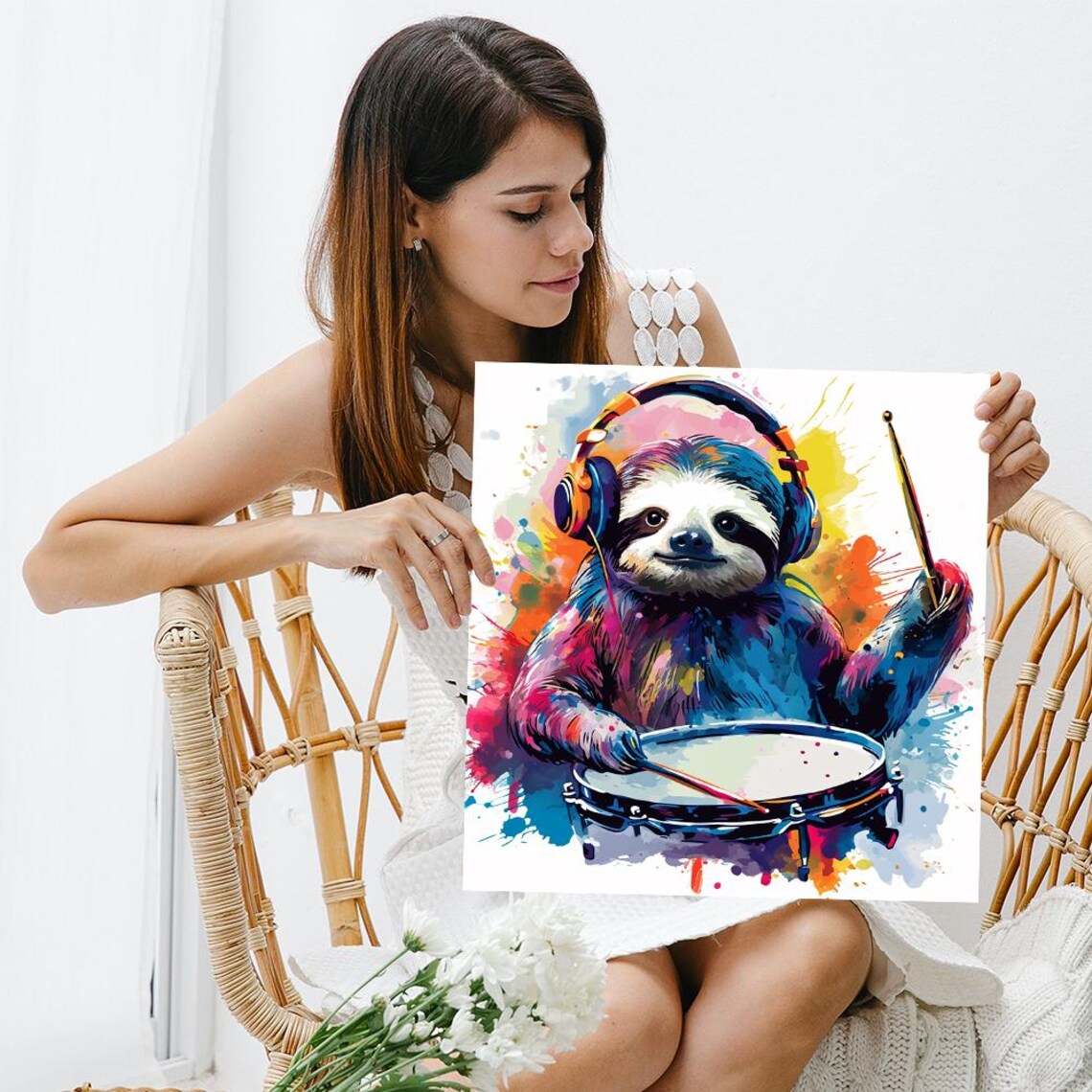 DJ Sloth Whimsical Pop Animal Game Room Poster Print - Image 3