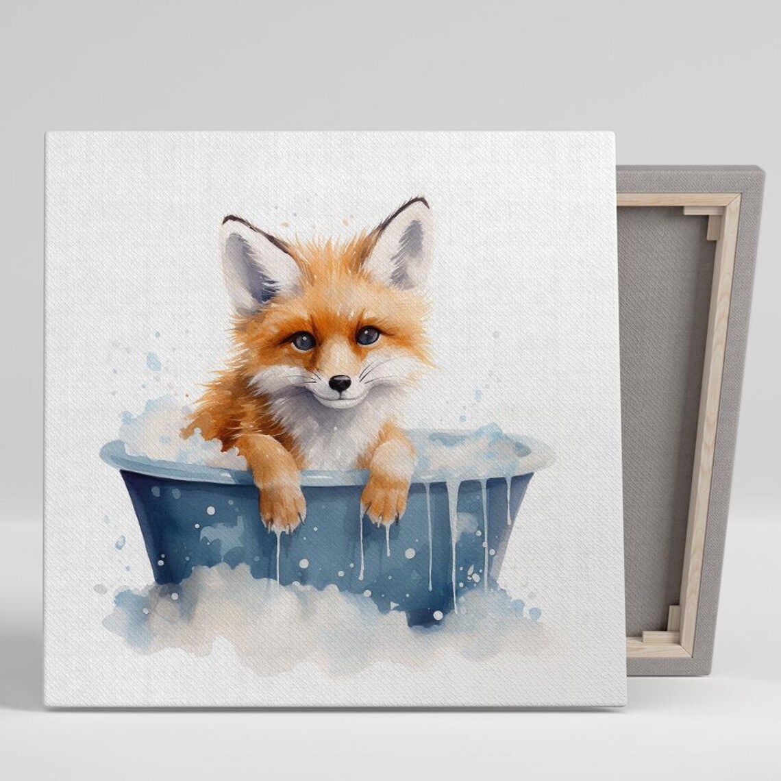 Fox Bathtub Splash, Whimsical Nursery Wall Art Print