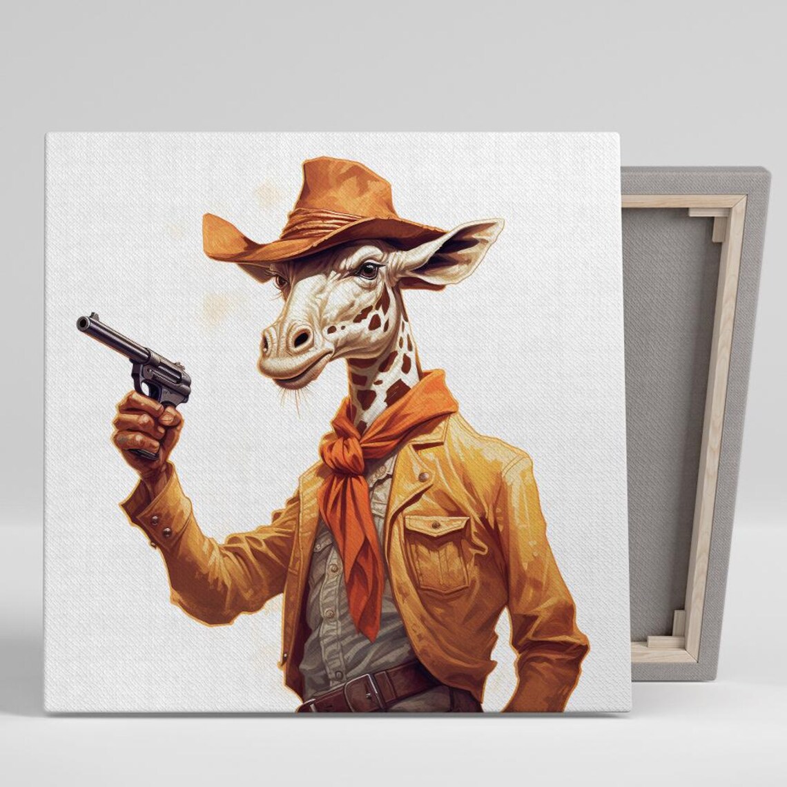 Giraffe Cowboy Gunslinger Western Desert Outlaw Animal Art Poster