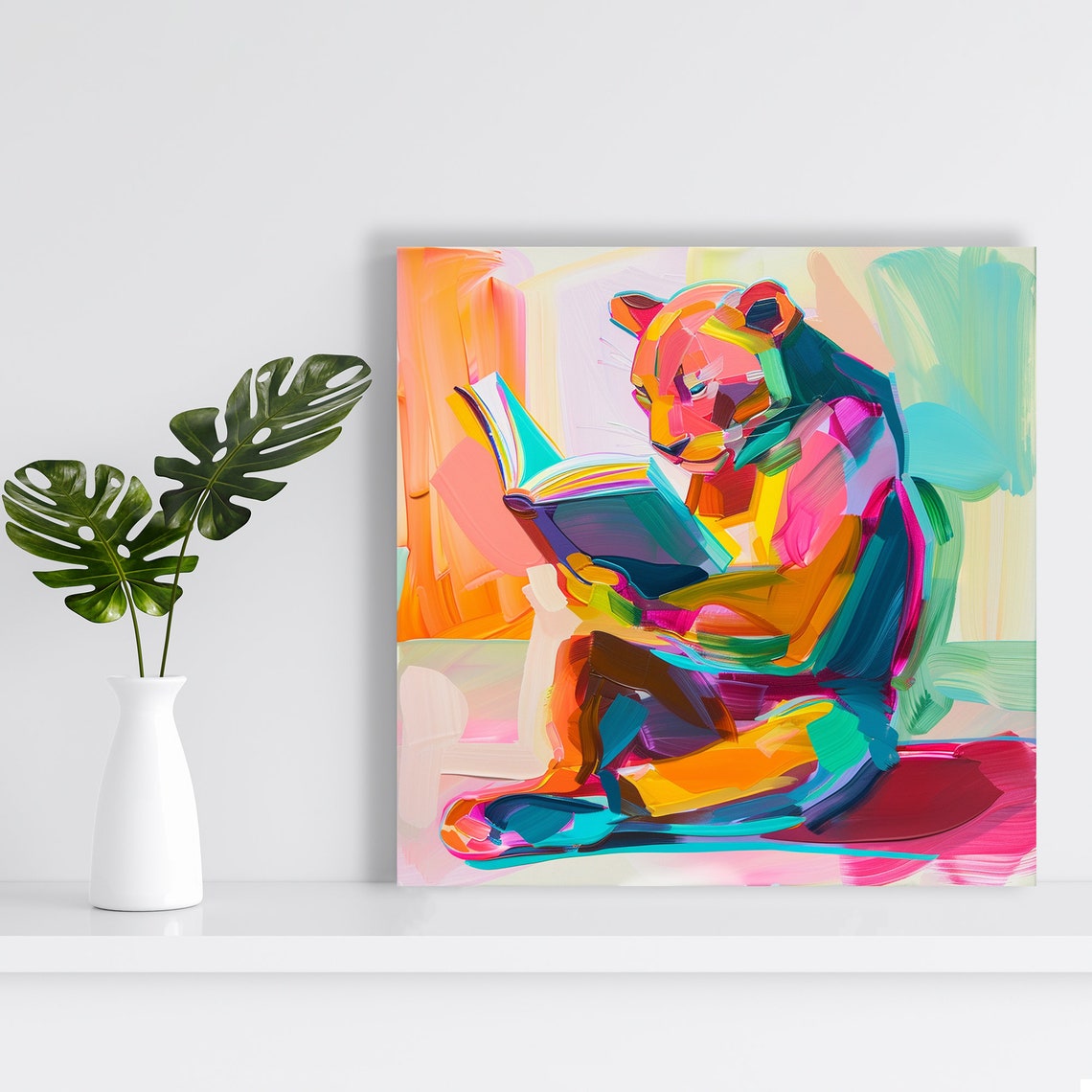 Colorful Abstract Bear Reading Book Pop Art Animal Wall Poster - Image 2