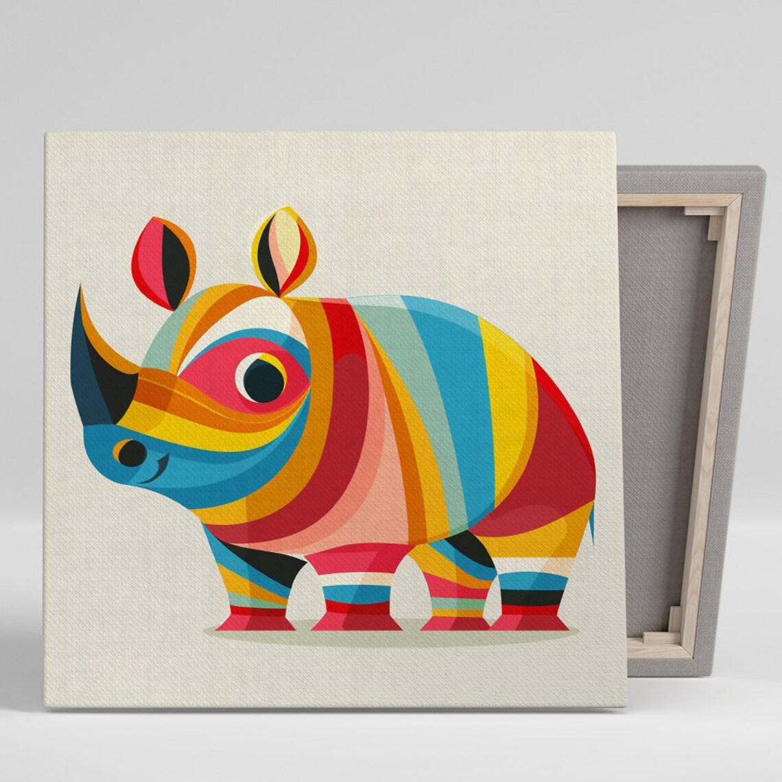 Geometric Rainbow Rhino Colorful Stripes Modern Minimalist Animal Poster