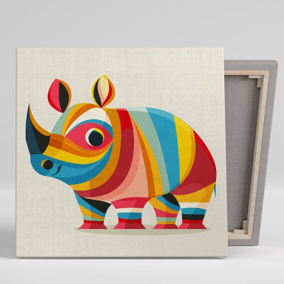 Geometric Rainbow Rhino Colorful Stripes Modern Minimalist Animal Poster