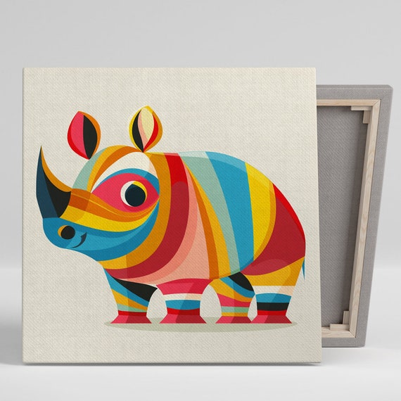 Rhinoceros Art Or Poster Abstract Contemporary Decor Living Room Childrens Room Nursery Office Wall Art Colorful Geometric Art