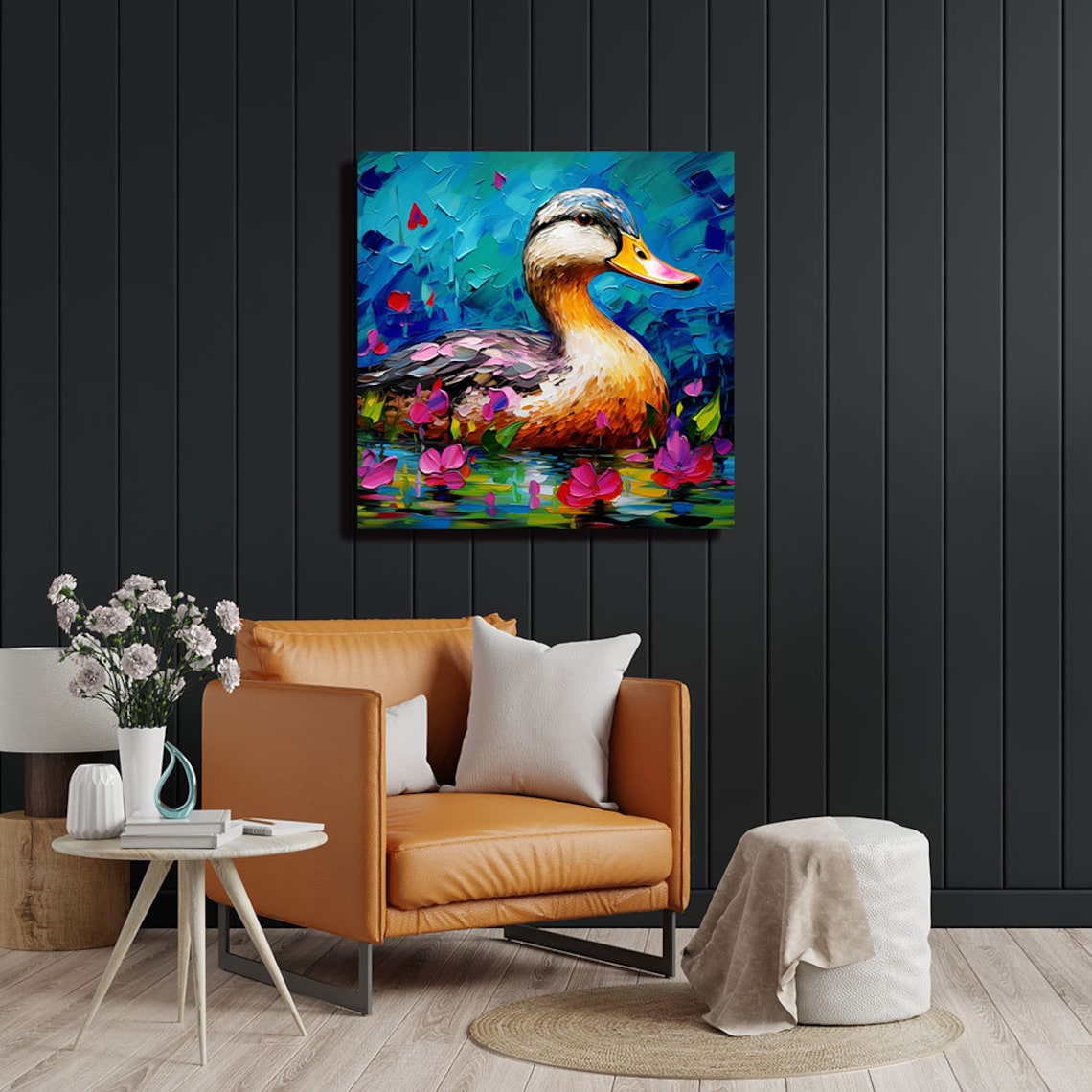 Duck With Flower Whimsical Wall Art Poster Print - Image 4