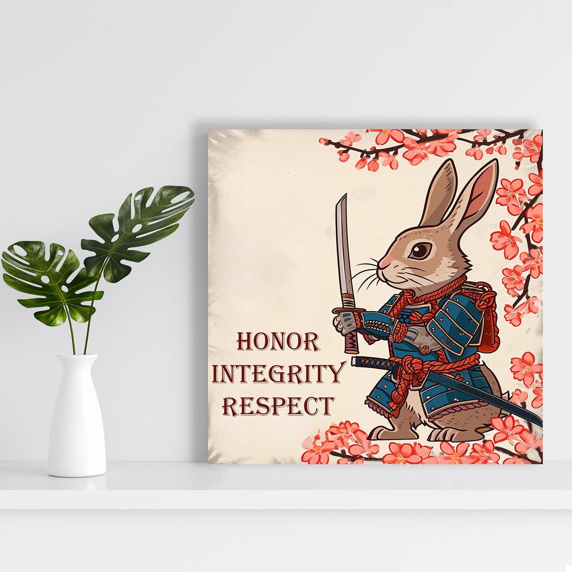 Samurai Rabbit With Katana Cherry Blossoms Honor Integrity Poster - Image 2