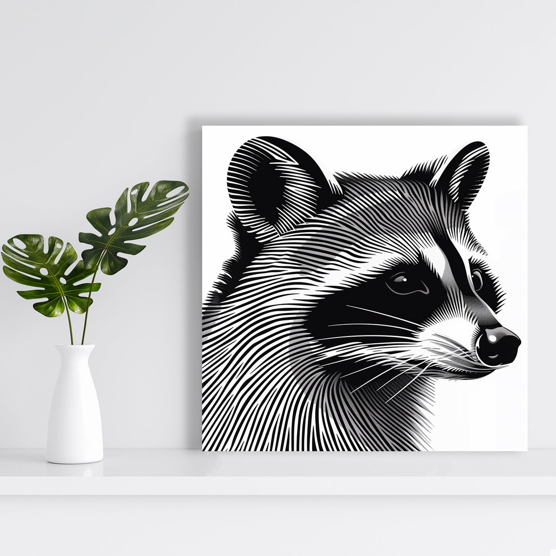 Raccoon Profile Minimalist Black White Line Art Modern Wall Art Poster - Image 2