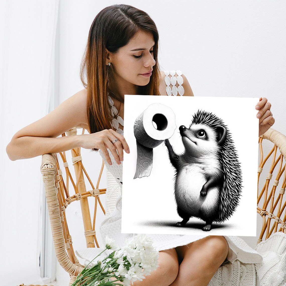 Hedgehog With Toilet Paper Bathroom Poster Art - Image 5