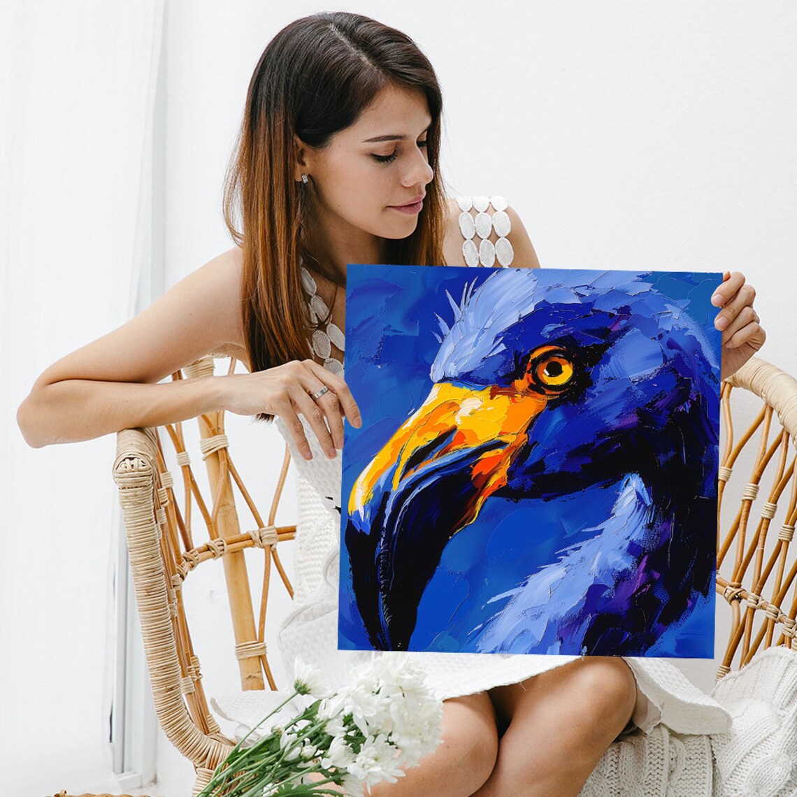 Blue Tropical Bird Portrait Golden Eye Oil Painted Wildlife Poster - Image 3