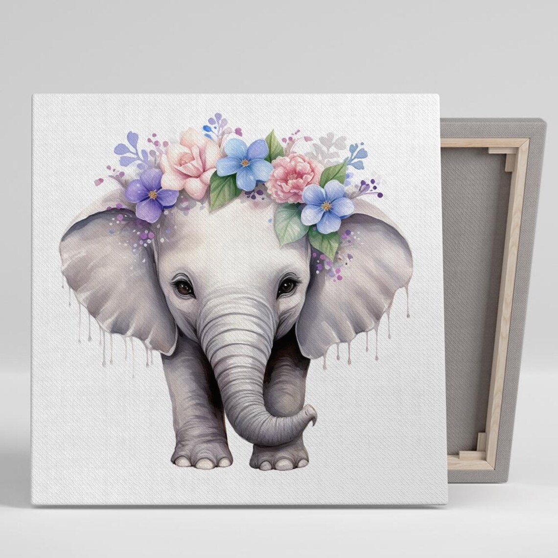 Blossoming Elephant Dreams, Whimsical Nursery Art Print
