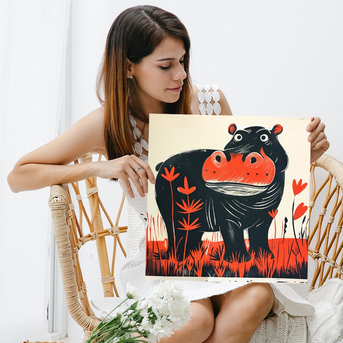 Hippopotamus Whimsical Minimalist Wall Art Print - Image 3