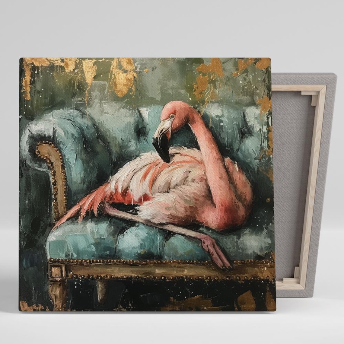 Flamingo Repose, Whimsical Glam Wall Art Print