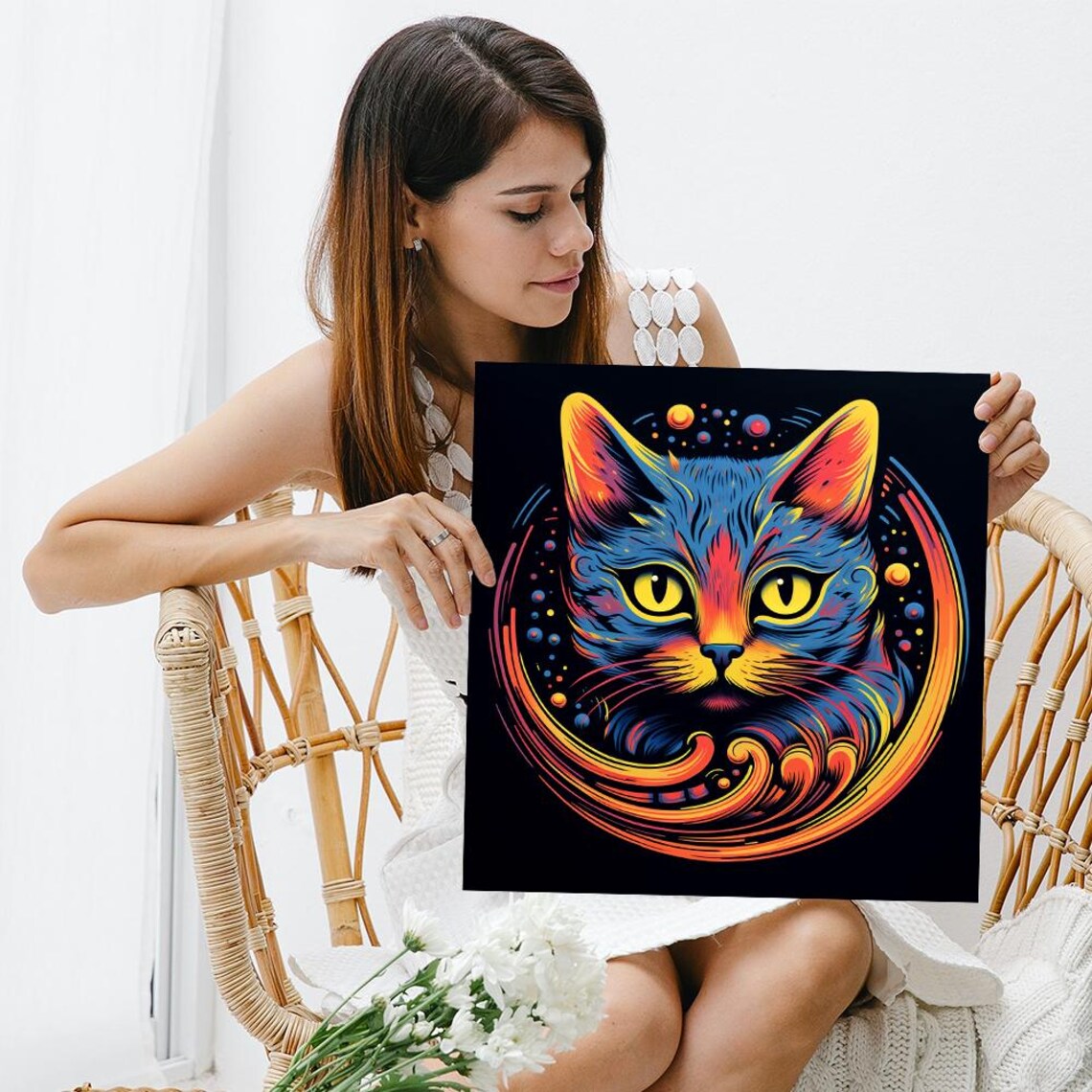 Cosmic Cat Fantasia Art Or Poster Pop Art Bohemian Decor Living Room Bedroom Office Game Room Wall Art Blue Yellow Red Orange - Image 3