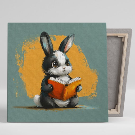 Bunny Wall Art Or Poster Whimsical Contemporary Decor Childrens Room Nursery Office Library Wall Art Black White Orange Yellow