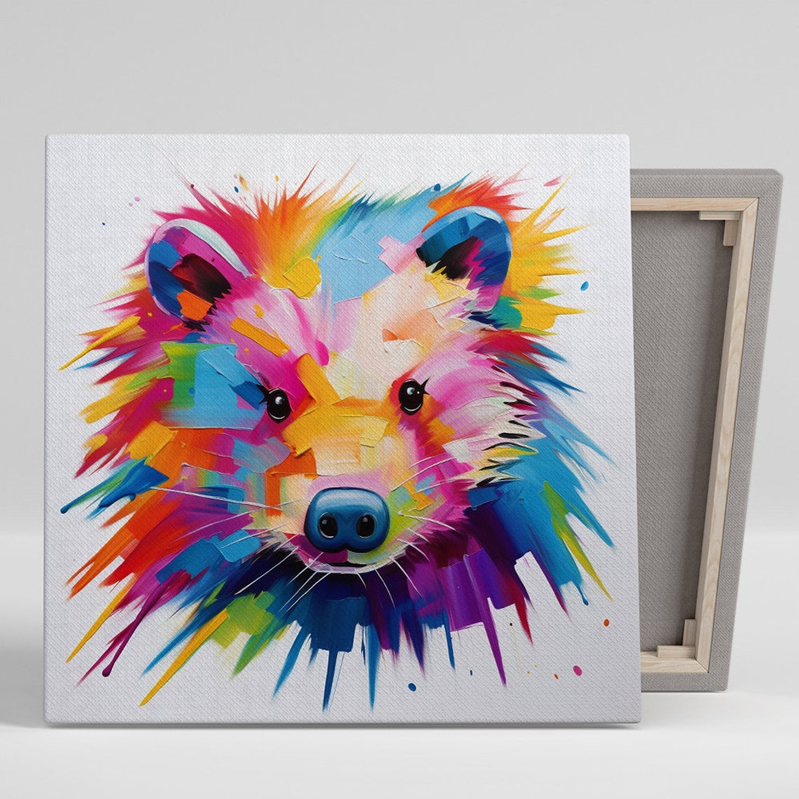 Neon Multicolor Fox Face Abstract Splash Art Electric Modern Poster