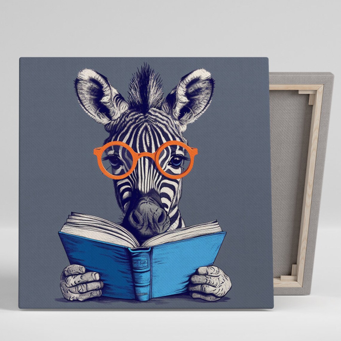Baby Zebra With Orange Glasses Reading Blue Book Scholarly Library Poster