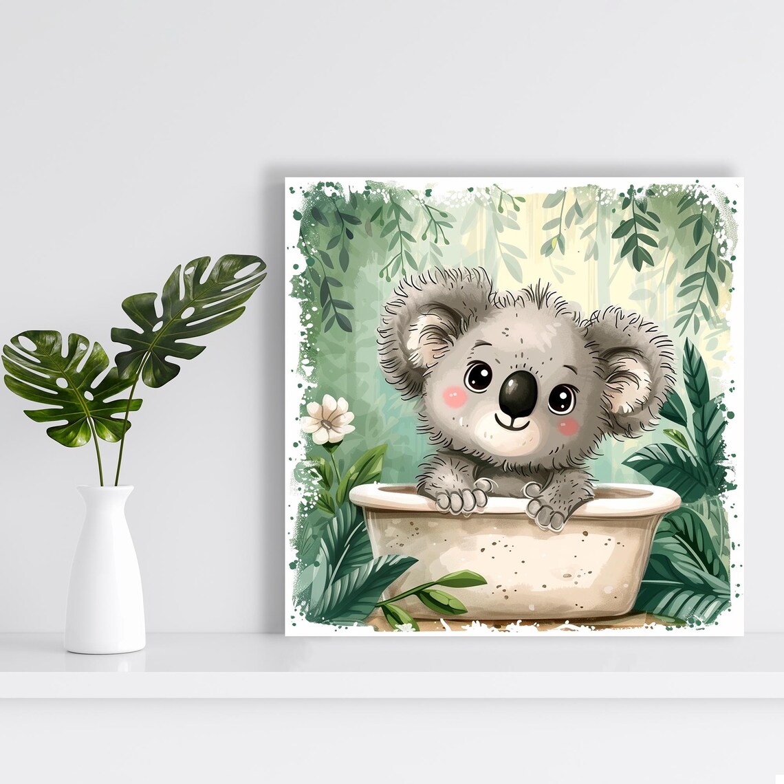Curious Koala Bathtime Art Print, Whimsical Decor - Image 2