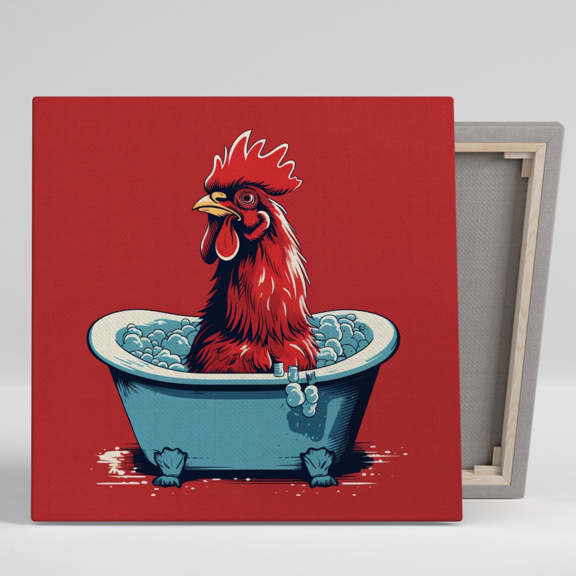 Bathing Rooster Delight, Whimsical Pop Art Print