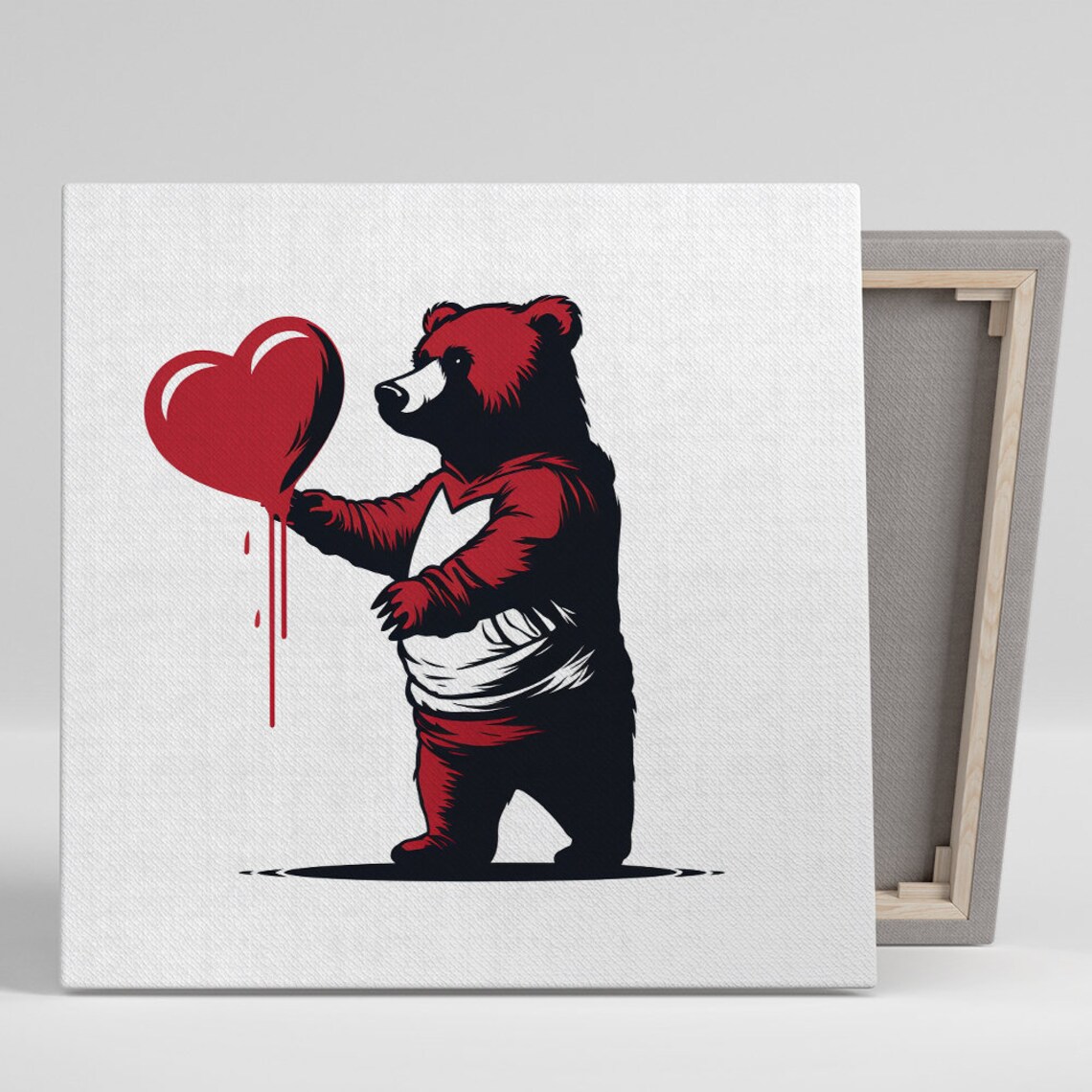 Red Bear Holding Heart Street Pop Art Love Valentine Modern Wall Poster