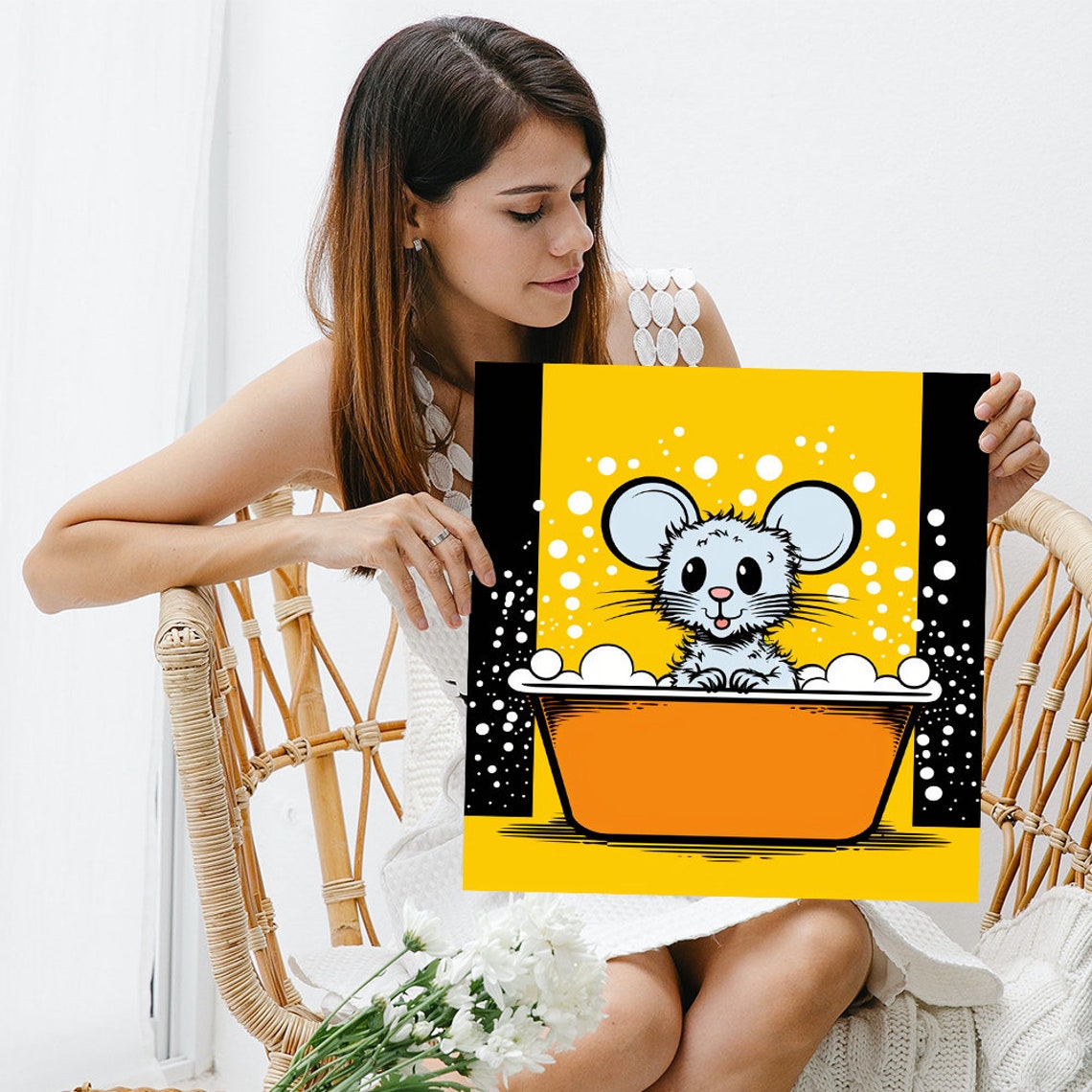Bubbly Mouse Bath Time Pop Art Yellow Black Funny Bathroom Wall Poster - Image 3