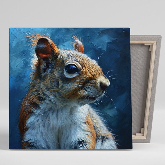 Red Squirrel Portrait on Deep Blue Textured Background Poster