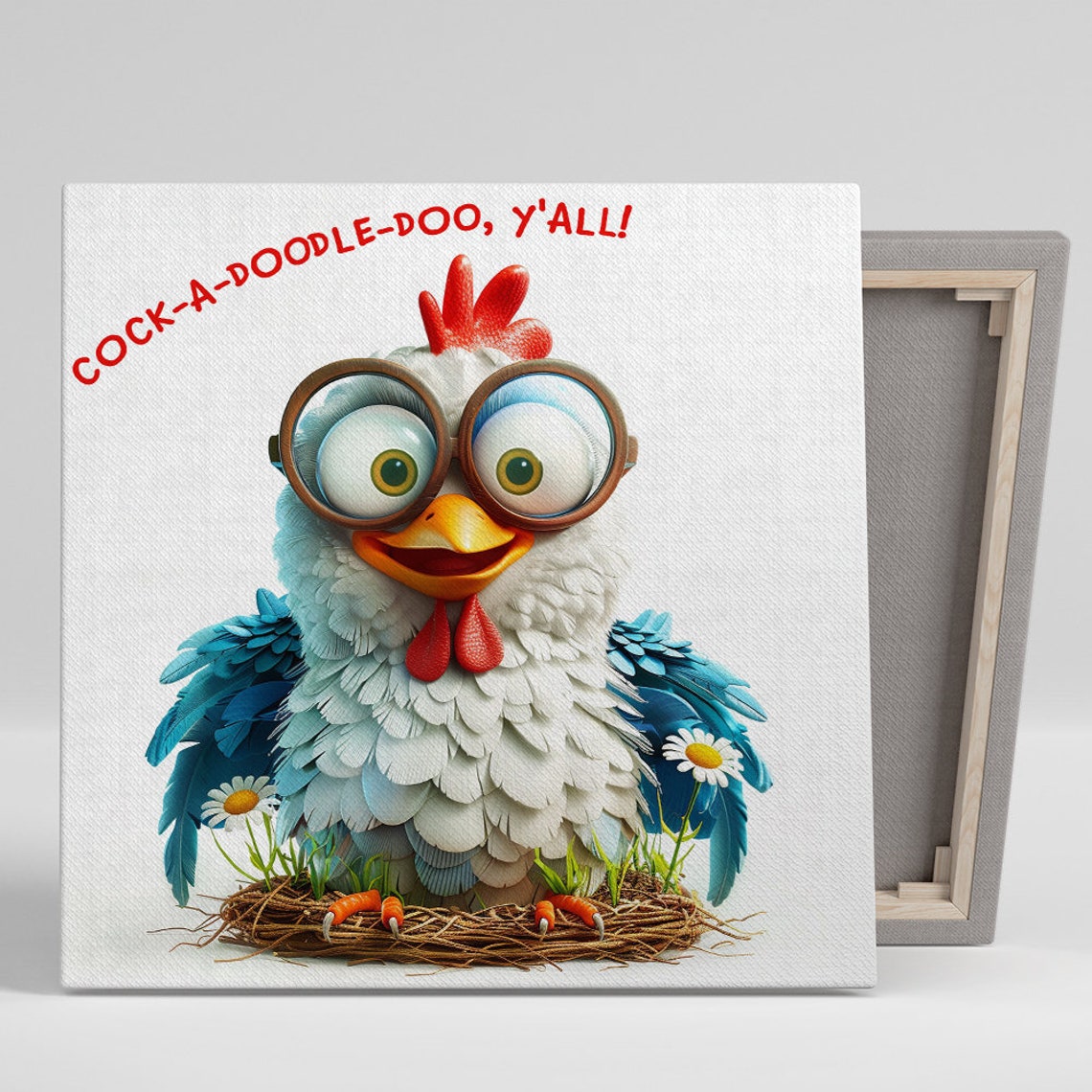 Funny Rooster With Glasses Cock A Doodle Doo Quote Farmhouse Poster