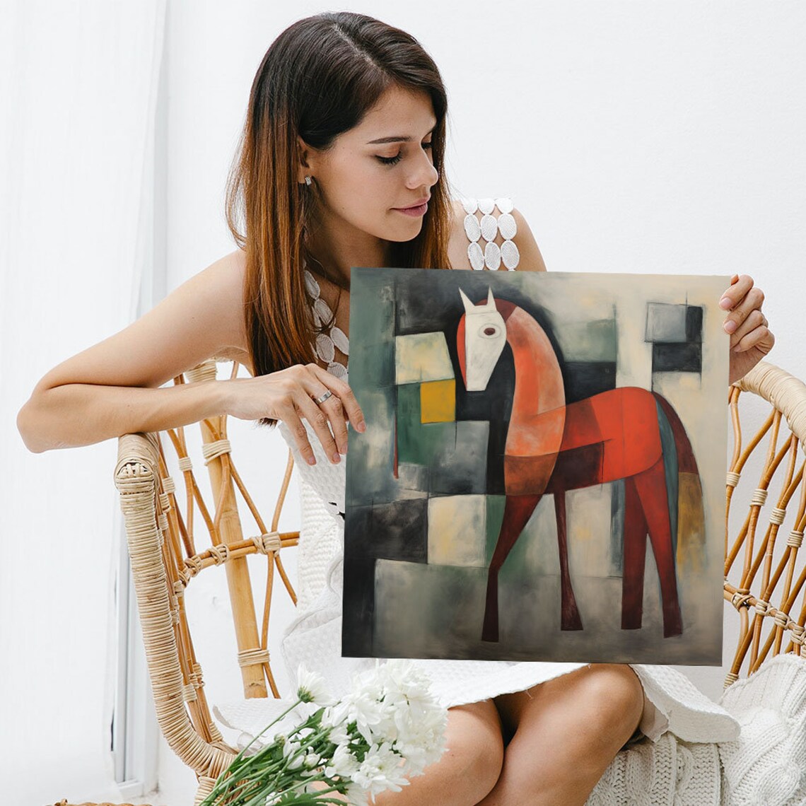 Abstract Red Geometric Horse Modernist Equine Painting Art Wall Poster - Image 3