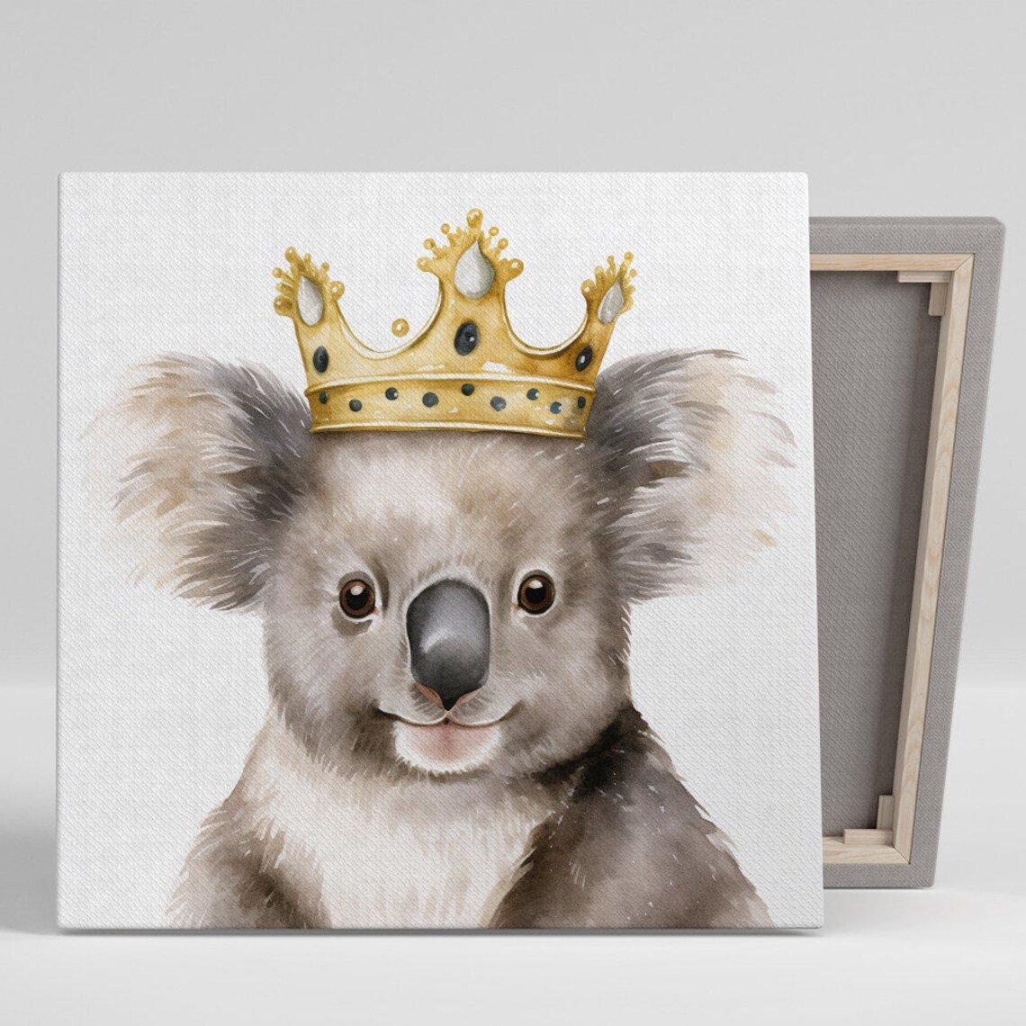 Koala Wearing Golden Crown Royal Watercolor Portrait Nursery Poster