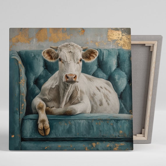 Whimsical Cow Art Print, Rustic Contemporary Decor