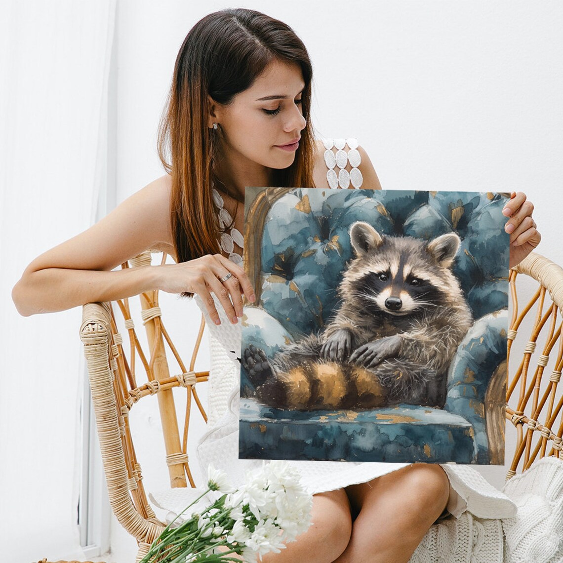 Regal Raccoon Repose Art Print, Whimsical Animal Decor - Image 3