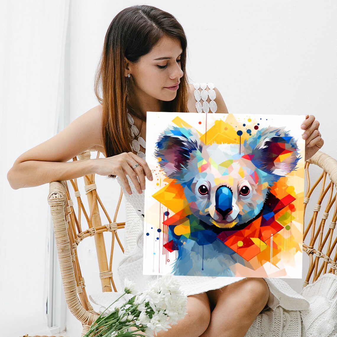 Geometric Koala Face Vibrant Low Poly Colorful Abstract Animal Portrait Poster - Image 3