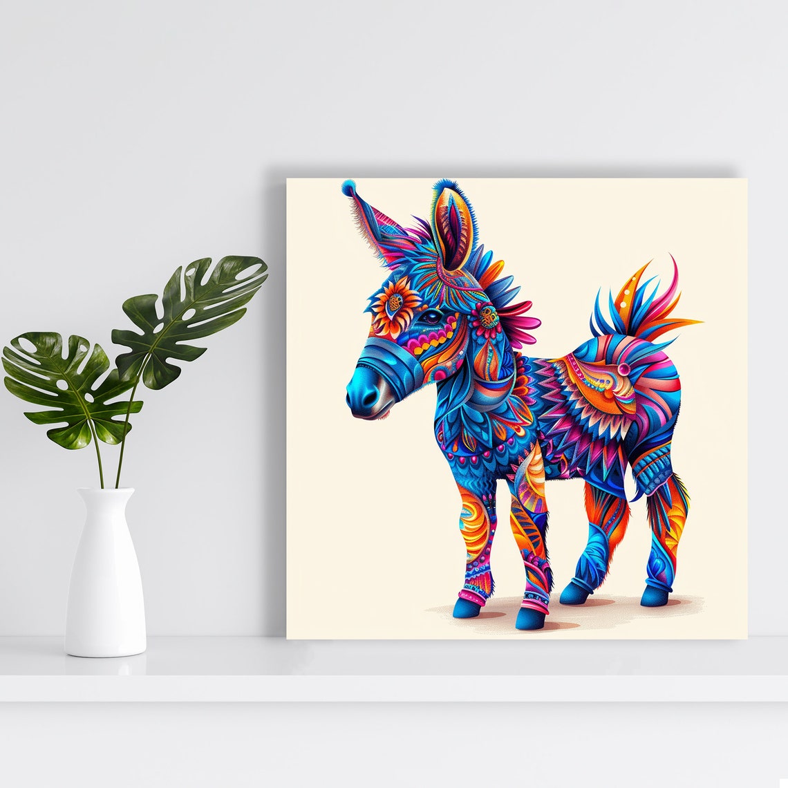 Colorful Mandala Donkey Psychedelic Patterns Vibrant Wall Art - Image 2