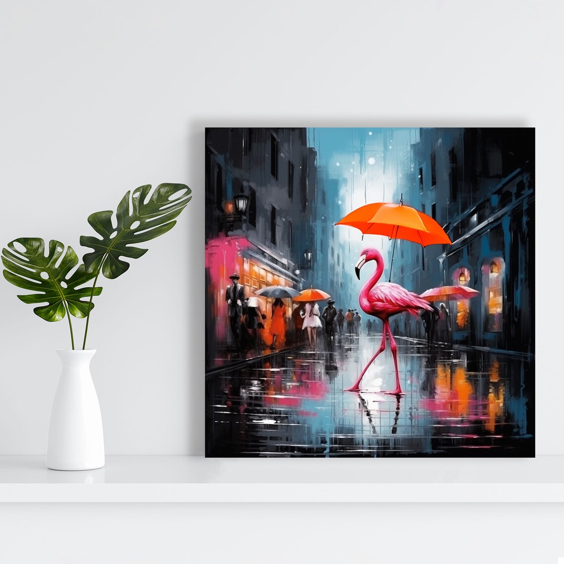 Flamingo in Rain Exotic Tropical Bird Poster Print - Image 3