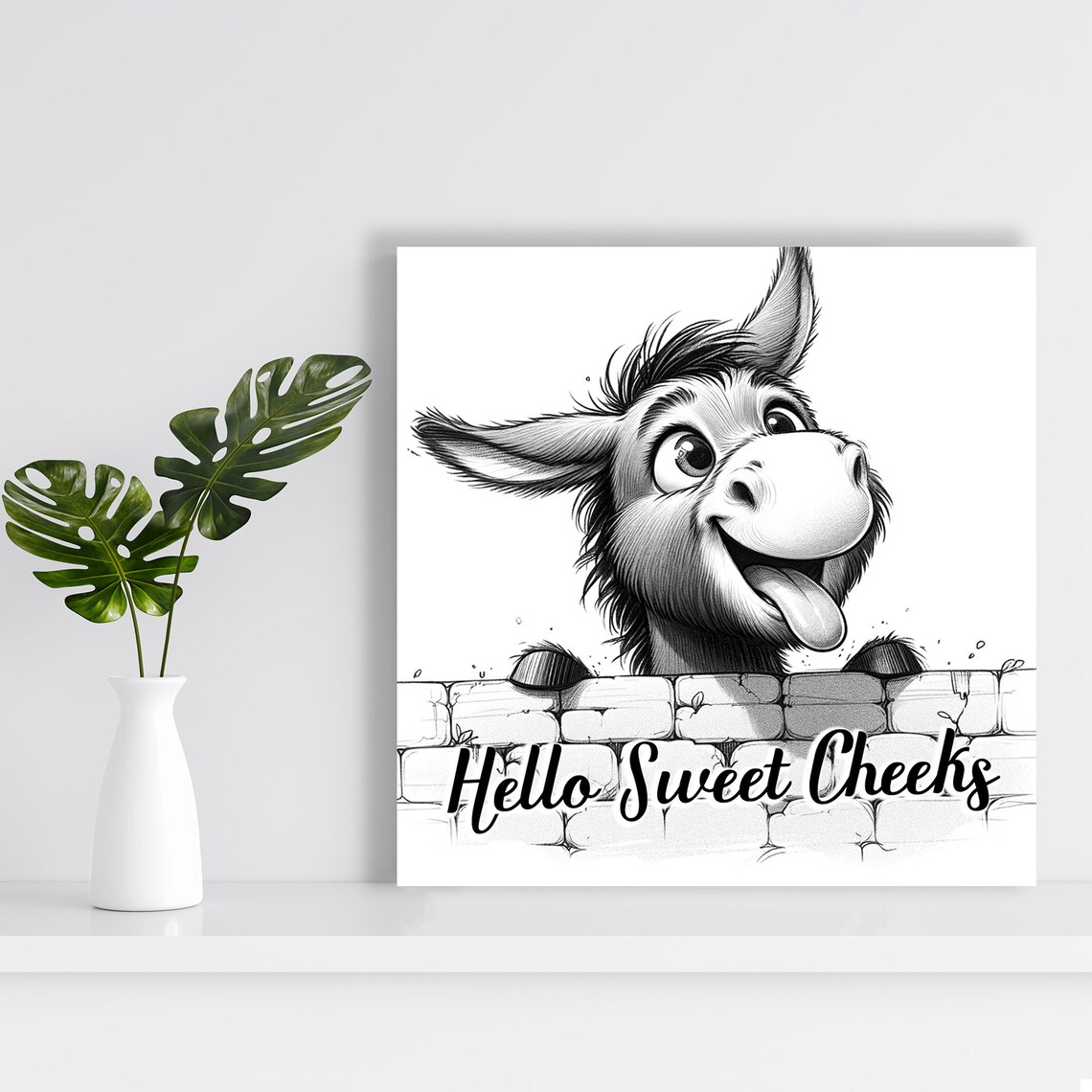 Funny Donkey Bathroom Wall Art, Hello Sweet Cheeks - Image 4